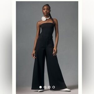 Anthropologie The Skipper Strapless Denim Wide-Leg Jumpsuit by Pilcro in Black